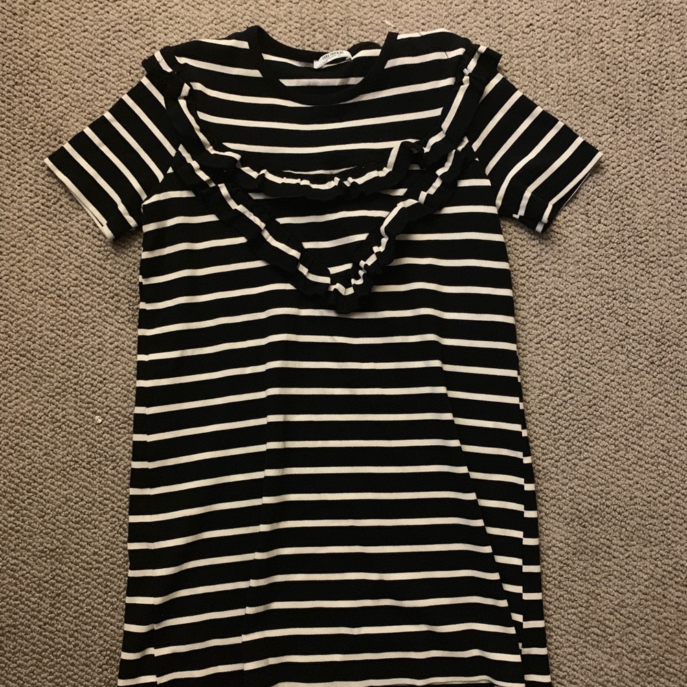 ZARA Black and White Striped Mini Dress Size L